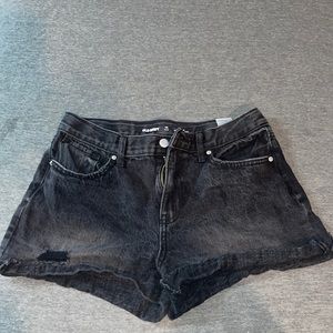 Juniors Black Acid Wash Denim Shorts